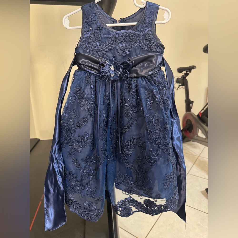 Elegant Navy Blue Lace Kids Dress